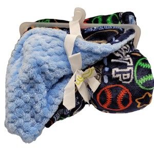 Okie Dokie NWT Blue Plush Baseball MVP Baby Blanket Sports Security Lovey Rare